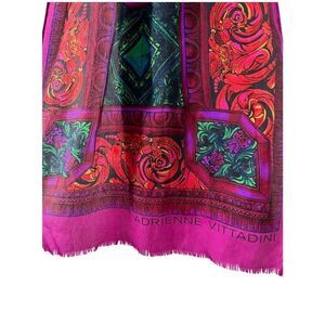 Adrienne Vittadini unique red purple green scarf size 52”x11”.  #33-1256